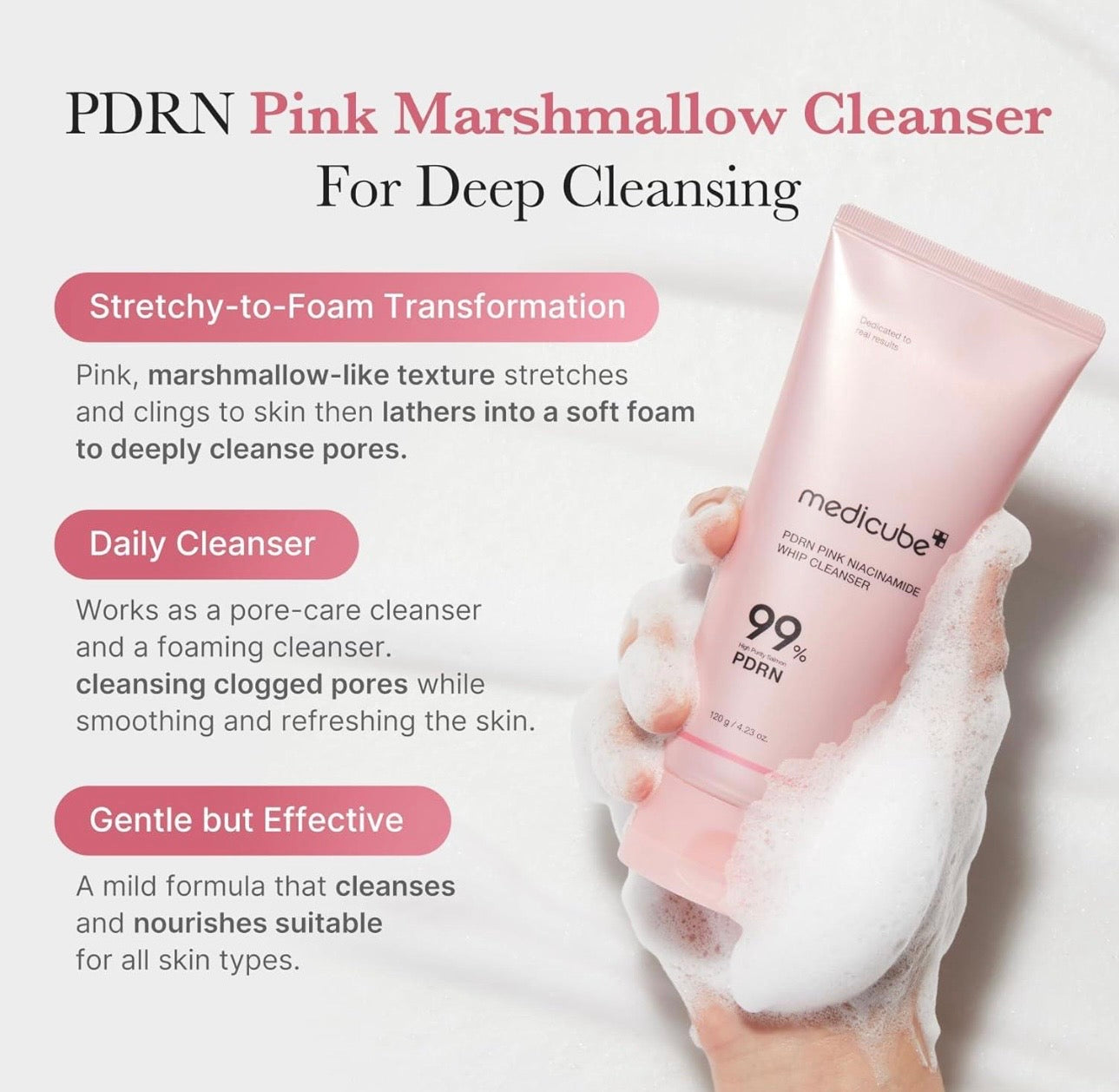 MEDICUBE PDRN Pink Niacinamide Whip Cleanser (120g)